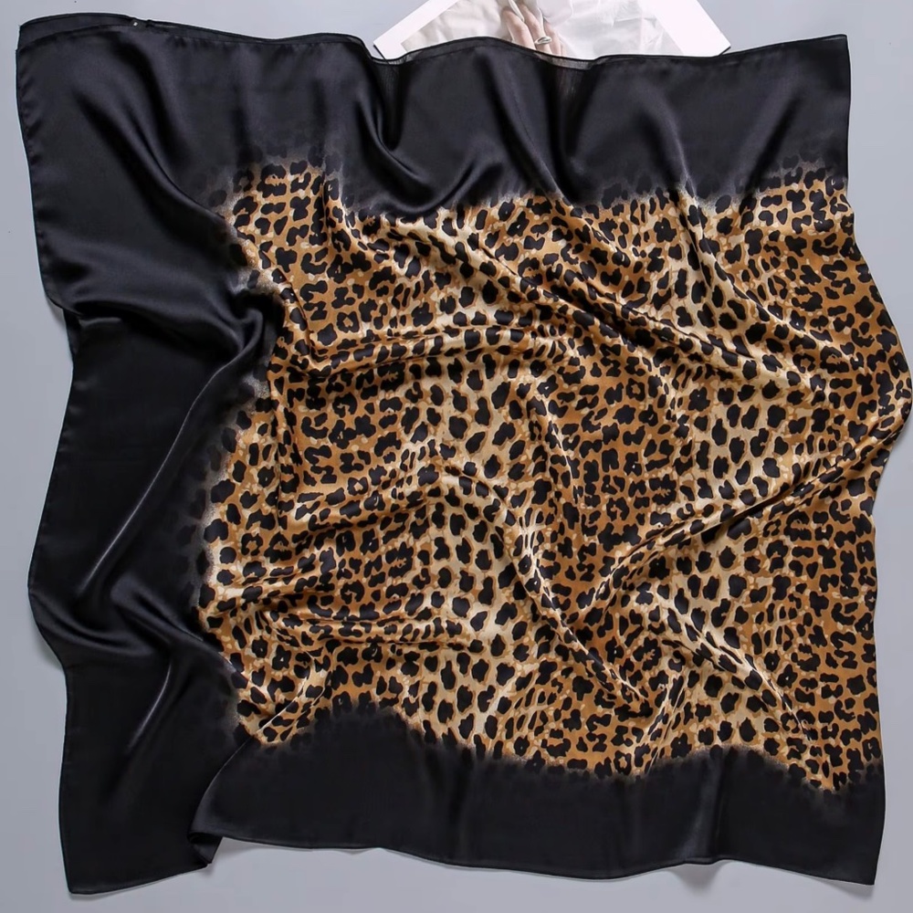 100% SILK SATIN Large Shawl Leopard Print Scarf Animal Print Wrap Coverup Gift - Picture 4 of 11